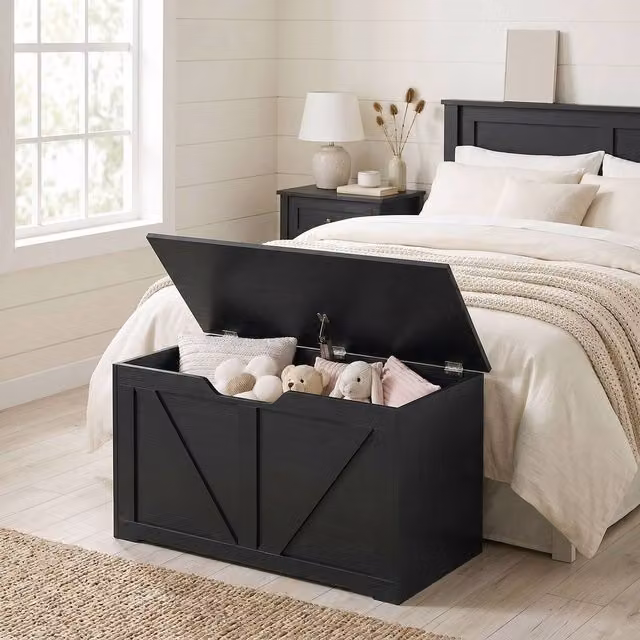 HOMCOM Black Storage Trunk for your Living Room with Soft-Close Lid
