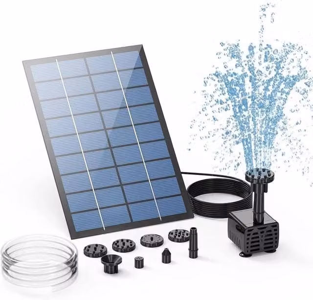 NESTLUNE Solar Powered Fountain Pump in Black