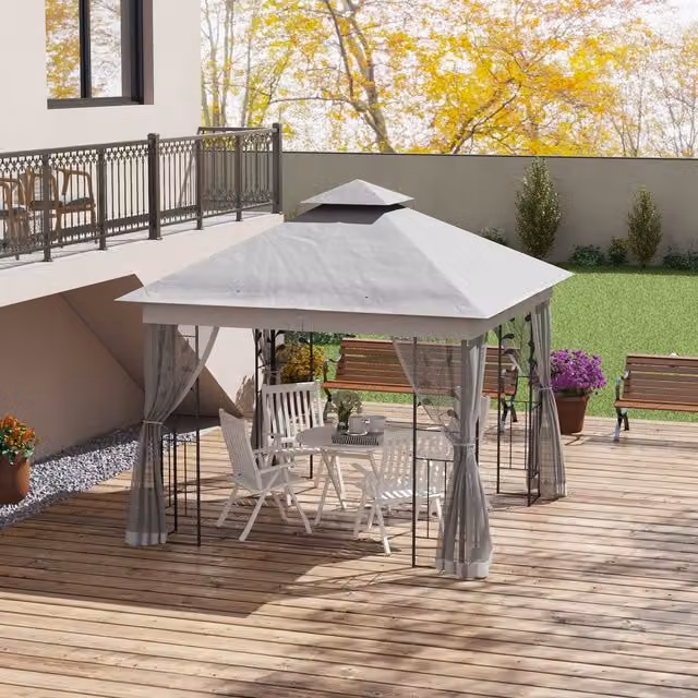 Outsunny Metal Party Tent Gazebo Marquee in Grey, W/D: 300 x 300 cm