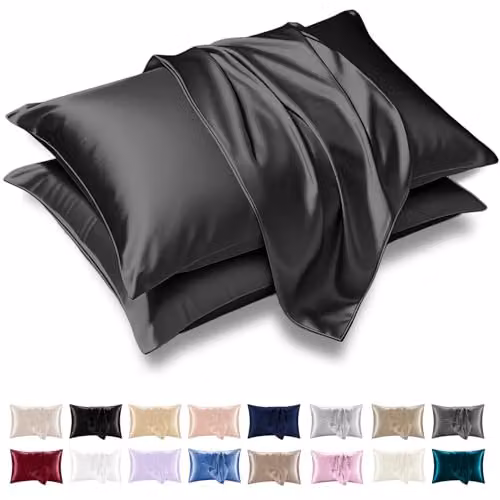Grace Satin Silk Pillowcase 2 Pack in Black and Anthracite with Envelope Closure