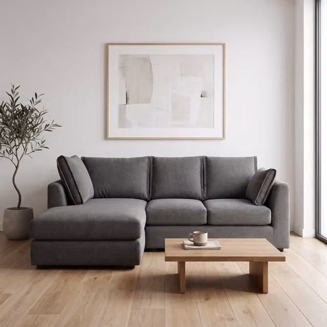 Abakus Direct Sydney Relaxed Linen Left Facing Corner Sofa with Plush Chaise in Charcoal Grey