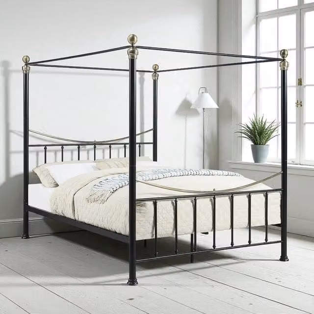 OAT Home Classic Metal Canopy Bed Frame - Black - 140 x 200 cm