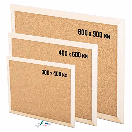 KAV Brown Cork Notice Board with Natural Wood Frame, W: 40 cm, H: 60 cm