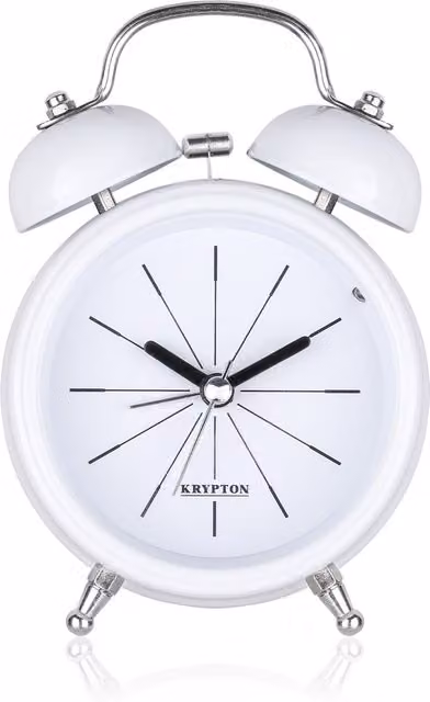 Krypton Retro Analog Twin Bell Tabletop Alarm Clock in White