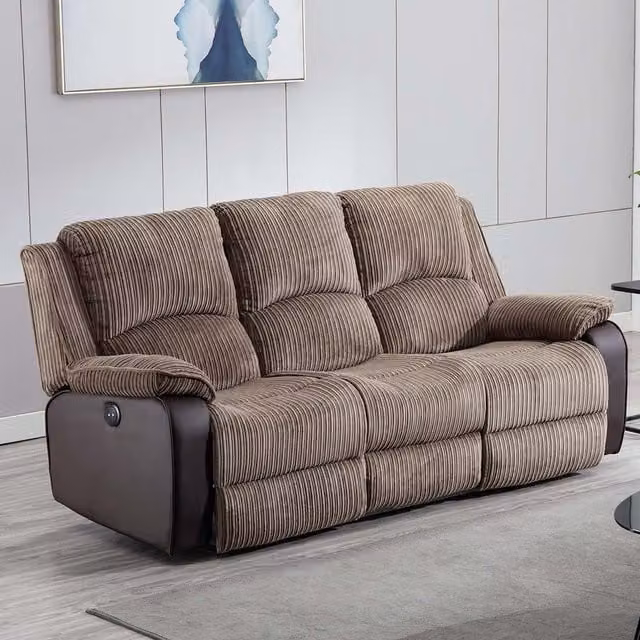 More4Homes Postana 3 Seater Electric High Back Jumbo Cord Fabric Recliner Sofa in Brown