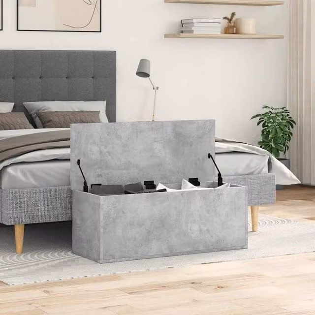 Berkfield Home Storage Box in Concrete Grey, W/D/H: 90 x 35 x 35 cm