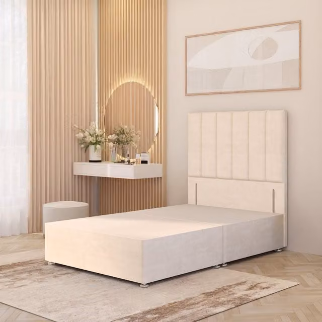 Somnior Beds Ltd Modern Upholstered Velvet Divan Bed Base with Drawers, White/Yellow, W/D/H: 90 x 190 x 34.5 cm