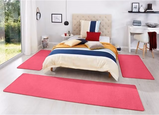 Hanse Home 3-Piece Pink Polypropylene Rug Set with Plain Modern Design