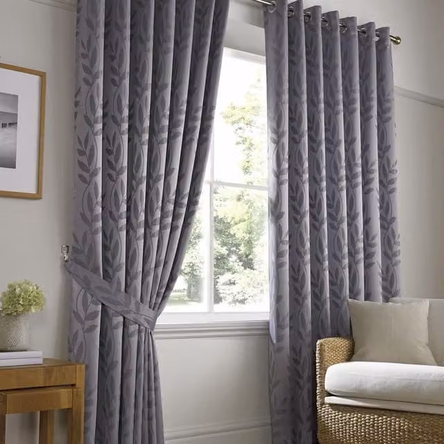 Tivoli Silver and Grey Floral Jacquard Fabric Panel Curtains, Height: 229 cm, Width: 117 cm