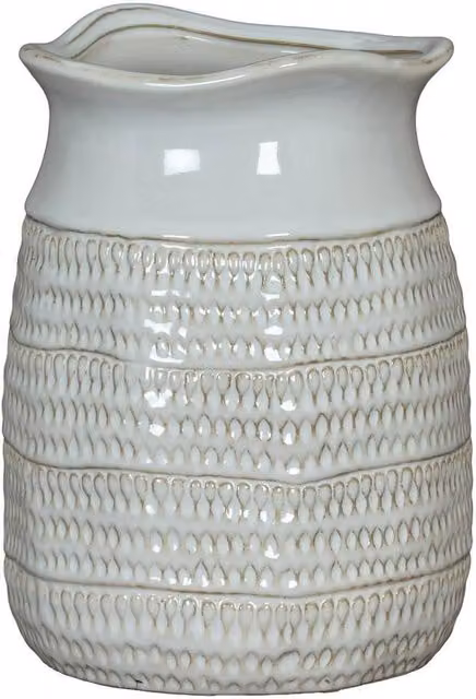 Lemon Pavilion Tava Cylinder Hewn Ceramic Vase, White, W: 19 cm, D: 19 cm, H: 28 cm