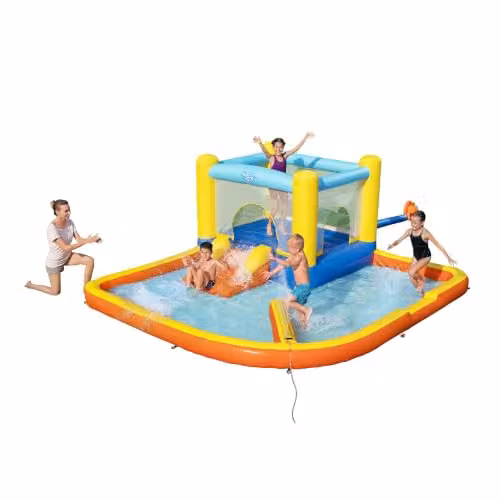 Bestway H2OGO Beach Bounce Inflatable Water Park Play Centre with Pool and Slide in Multicolour and Sand, W/D/H: 365 x 340 x 152 cm
