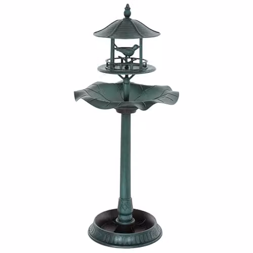 Outsunny 3-in-1 Freestanding Garden Bird Bath and Feeder, Green