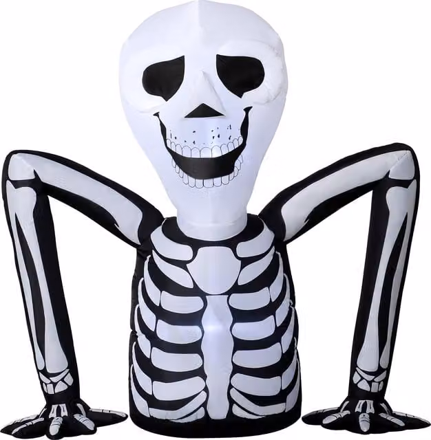 Outsunny Inflatable Ground Crawling Skeleton Halloween Decoration with Built-in LED Lights in White