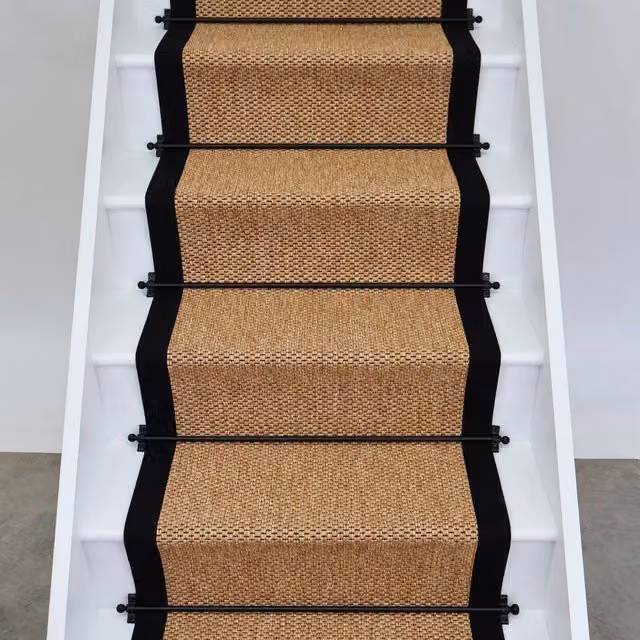 RainbowHome Marlowe Woven Stair Runner in Brown with 100% Cotton Black Border, W: 70 cm, L: 600 cm