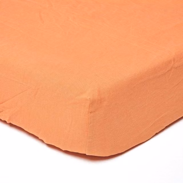 Homescapes Linen and Combed Cotton Fitted Sheet, Orange, 200 x 200 cm