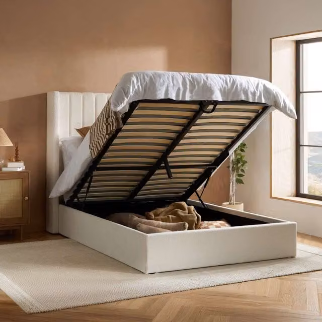Birlea Maisey Ottoman Bed in White Boucle Fabric, King Size (180 x 200 cm)