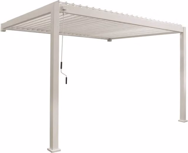 Sweekeec Beige Aluminium Lean-to Pergola with Louvered Roof, W: 400 cm, D: 300 cm, H: 258 cm