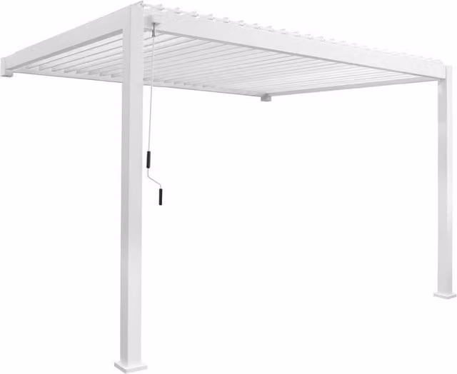 Sweekeew White Aluminium Lean-to Pergola with Louvered Roof, W 400 cm x D 300 cm x H 258 cm