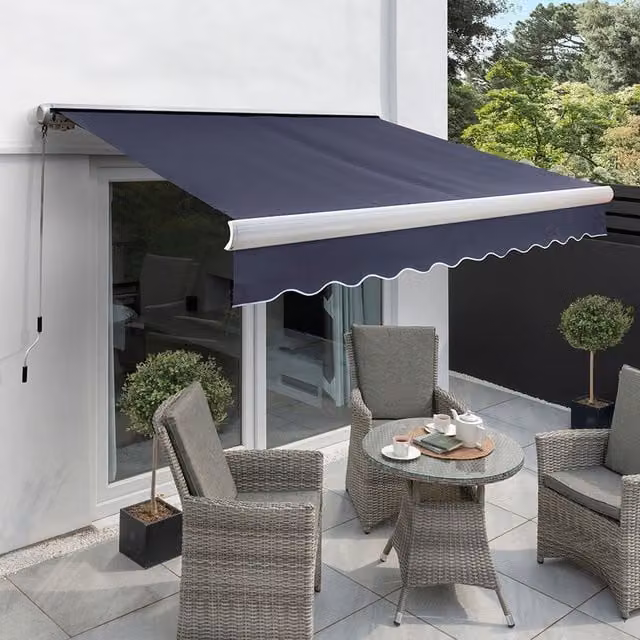 Primrose Manual Full Cassette Awning in Plain Blue, Width: 400 cm, Projection: 300 cm