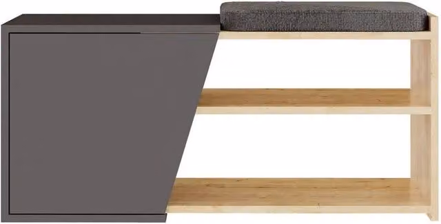 CALICOSY Fiona Shoe Bench with 1 Door in Grey, W: 104 cm