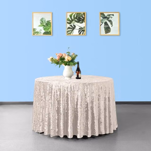 Trimming Shop Plain Pink Crushed Velvet Round Tablecloth, Diameter: 305 cm