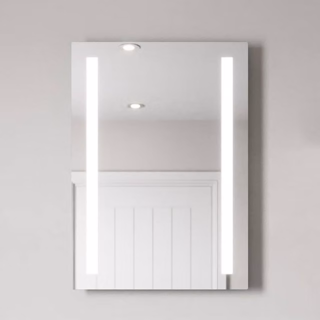 Bathwell Rectangular LED Wall Mounted Bathroom Mirror with Battery Rocker Switch in Silver