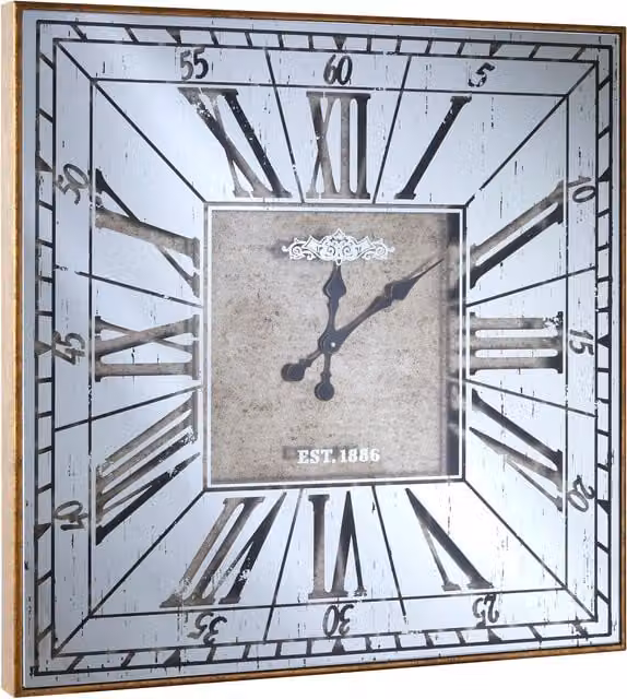 Orsina Vintage Square Analog Wall Clock in Gold and Black with Glass