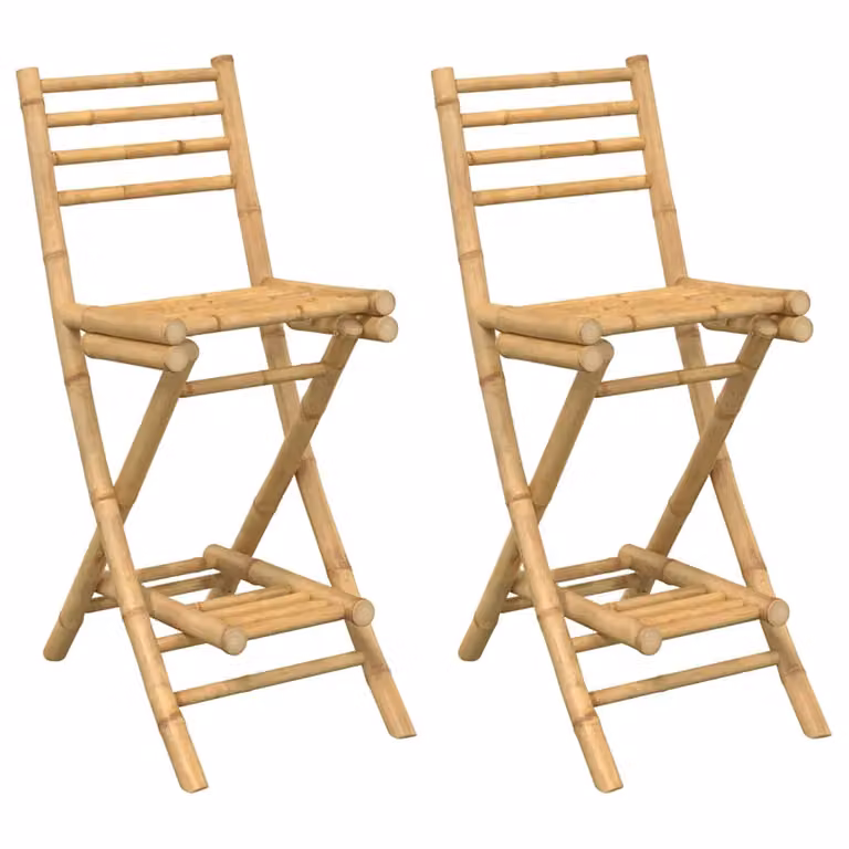 Berkfield Home Set of 2 Foldable Bamboo Outdoor Bar Stools with Footrests in Brown
