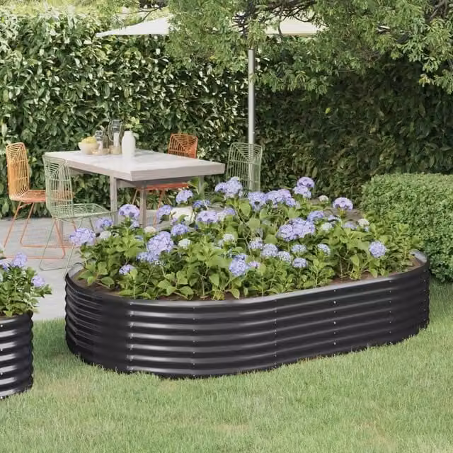 Berkfield Home Garden Powder-coated Steel Raised Bed in Anthracite Black, W/D/H: 214 x 140 x 36 cm