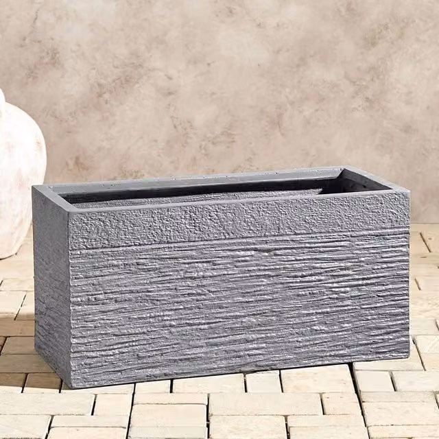 Wyld and Coco Grey Fibre Clay Rectangular Planter for Indoor and Outdoor Use