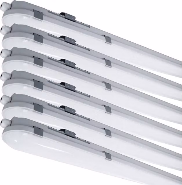 First Choice Lighting Set of 6 LED Outdoor Strip Lights in Grey and White, IP65 Waterproof Modern Surface Mount Bar Lights for Garden and Terrace