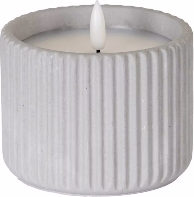 KDMD Luxe Collection Natural Glow Chalk Ribbed LED Pillar Candle, White, Medium