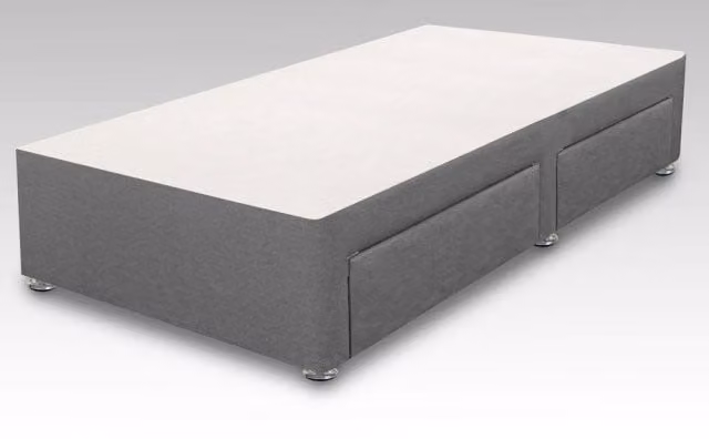 Deluxe Universal Divan Base Small Single 2ft6 Grey Fabric Upholstered with Drawers W/D/H: 75 x 190 cm