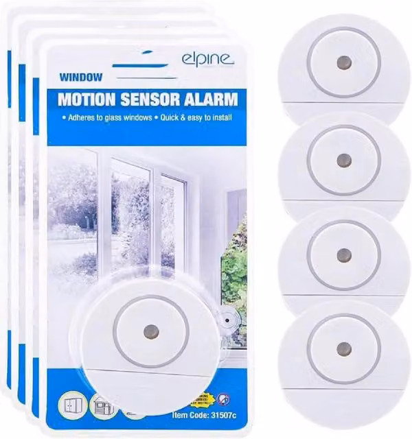 Elpine Set of 4 White Motion Sensor Alarms with Loud Sirens