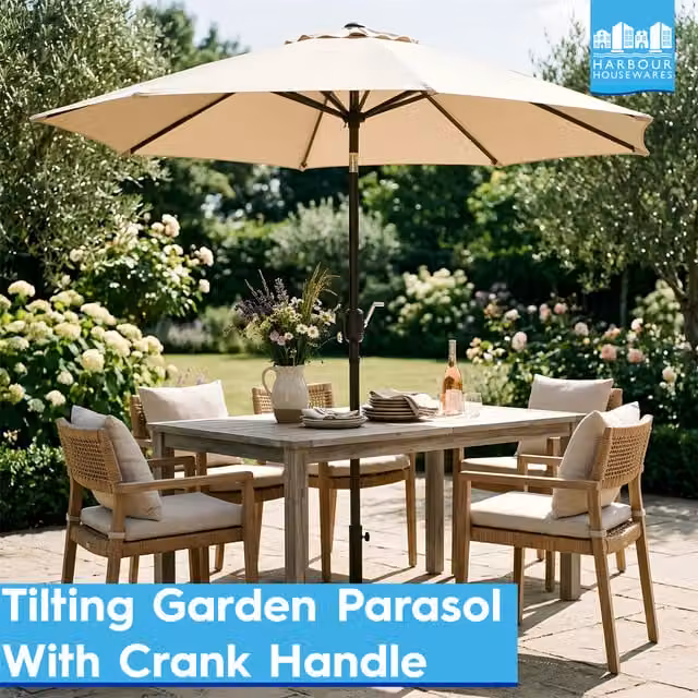 Harbour Housewares Tilting Garden Parasol in Blue with UPF 50+ Protection, Diameter: 230 cm