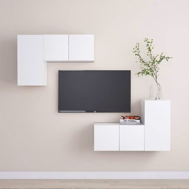 Berkfield Home 4 Piece White Matt MDF Wall Mounted TV Cabinet Set