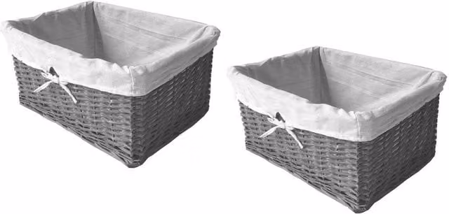 Topfurnishing Set of 2 Grey Willow Wicker Open Weave Storage Baskets, Width: 32 cm