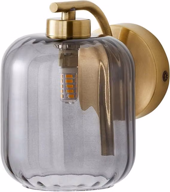 ValueLights Amelie Gold Stem Single Ribbed Glass Wall Light with LED Bulbs