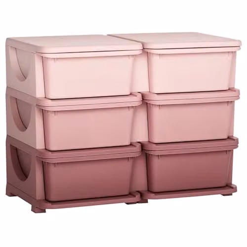 HOMCOM Pink 3 Tier Plastic Kids Toy Storage Organiser Tower