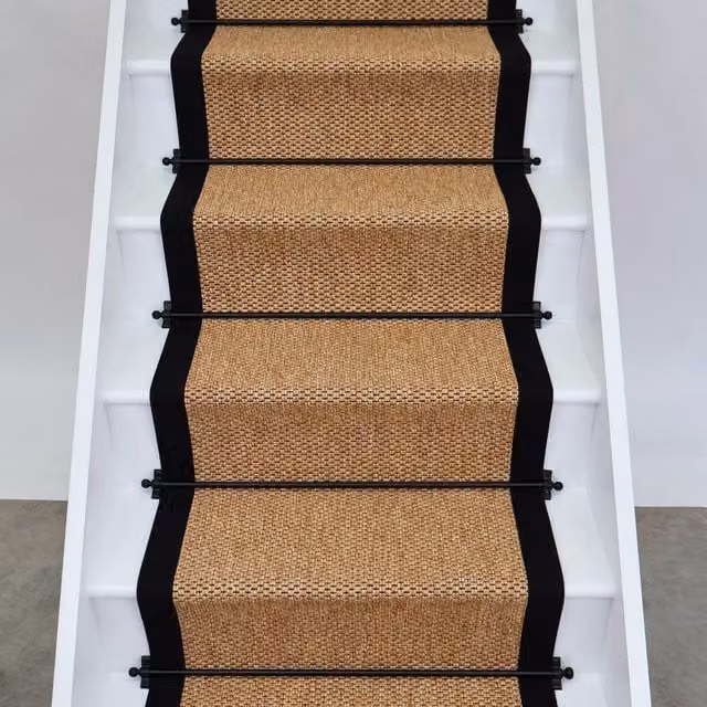 RainbowHome Marlowe Stair Runner in Brown with Black Cotton Border, W: 60 cm, L: 700 cm