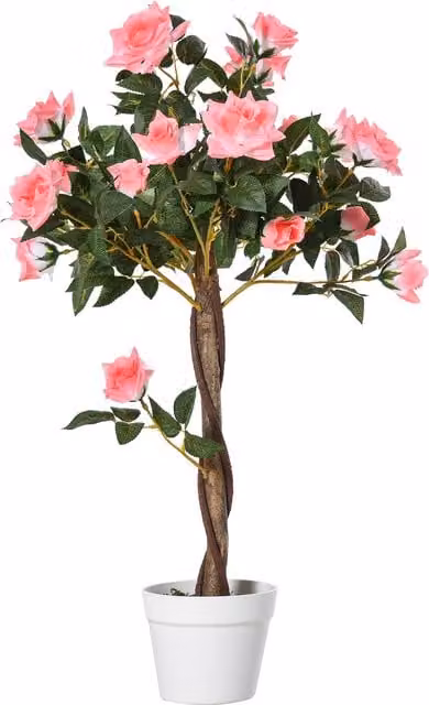 Outsunny Artificial Rose Tree with 21 Pink and Green Flowers, Height: 90 cm