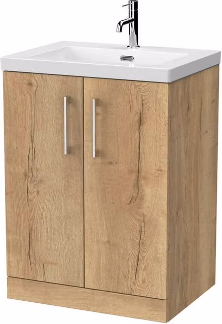 Balterley Pershall 2 Door Bathroom Vanity Unit and 1TH Fireclay Basin in Autumn Oak Brown, W: 60 cm