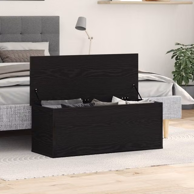 Berkfield Black Oak Storage Box in Engineered Wood, W/D/H: 102 x 35 x 35 cm