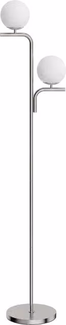 HOMCOM Modern LED Floor Lamp with Silver Tone Metal Base, Globe Glass Shades and Foot Switch