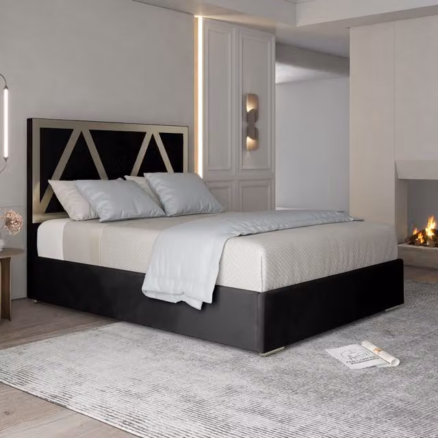 Casani Alison Upholstered Soft Velvet Metal Bed Frame - Black