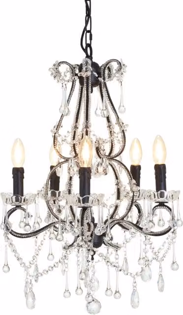 Orsina Kensington Townhouse 5 Bulbs Chandelier in Black with Transparent Glass and Crystal