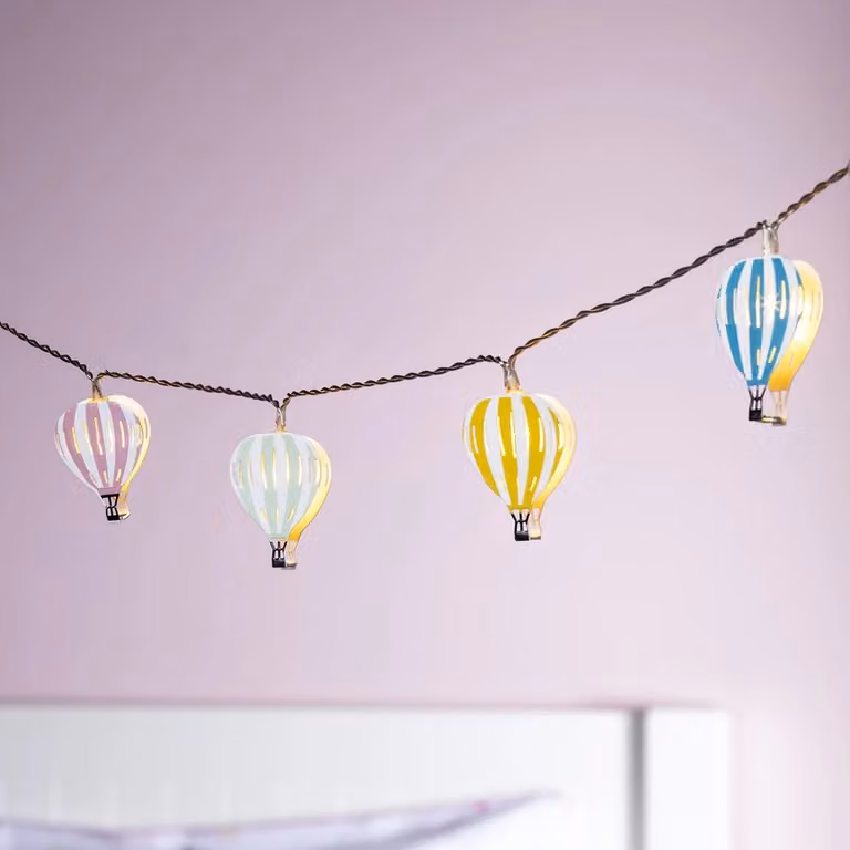 Lights4fun 12 Hot Air Balloon Battery Operated Childrens Multicolour Fairy Lights with Timer