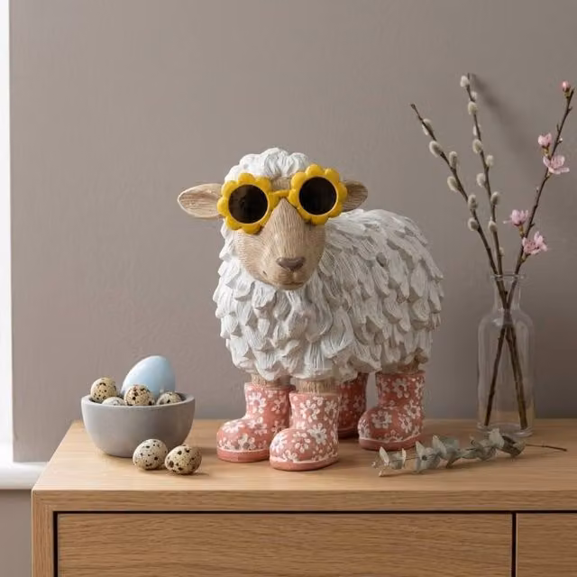 Garden Greatness Springtime Sunglasses Sheep Ornament in Multicolour Floral Design