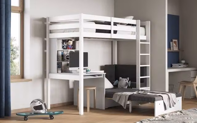 Noomi Eino High Sleeper with Futon Sofa and Desk in Black, EU Single Size