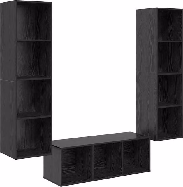 Berkfield Home Modern 3-Piece Wall-Mounted TV Cabinet Set with Shelving in Matt Black